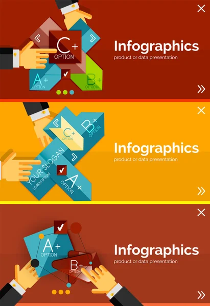 Conjunto de banner de design plano infográfico com mãos —  Vetores de Stock