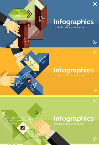 Sæt af infografik flad design banner med hænder – Stock-vektor