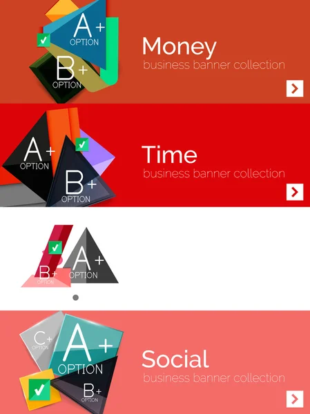 Set di banner di design piatto infografico con diagramma geometrico — Vettoriale Stock