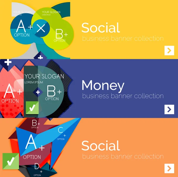 Banderas de infografía vectorial de diseño plano con infografías geométricas — Archivo Imágenes Vectoriales