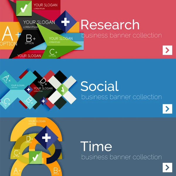Инфографические баннеры с плоским дизайном и геометрической инфографикой — стоковый вектор