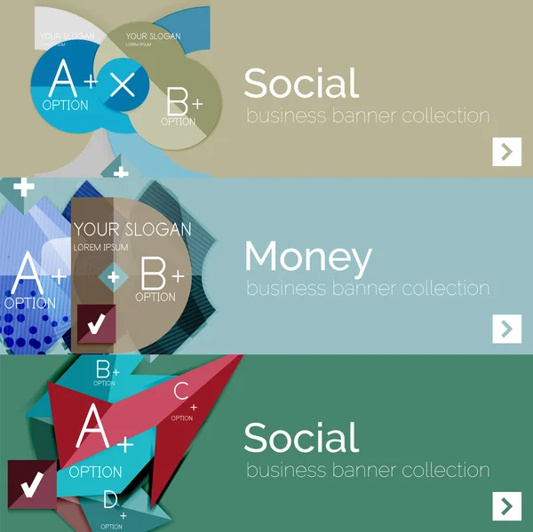 Banderas de infografía vectorial de diseño plano con infografías geométricas — Archivo Imágenes Vectoriales