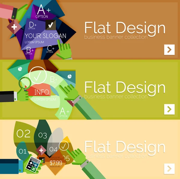 Banderas de infografía vectorial de diseño plano con infografías geométricas — Vector de stock