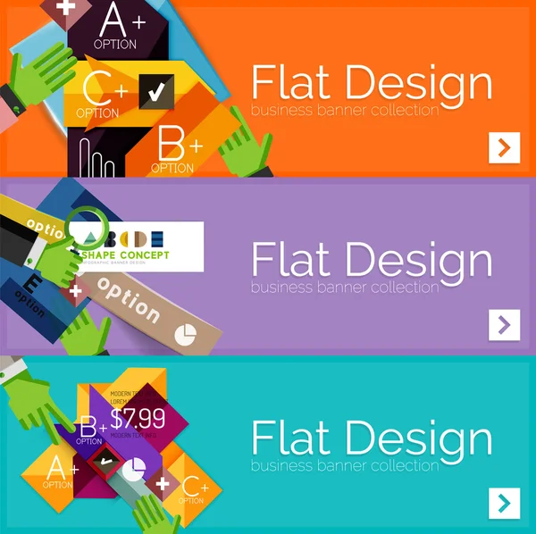 Bandeiras infográficas vetoriais de design plano com infográficos geométricos — Vetor de Stock