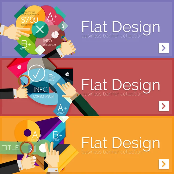 Bandeiras infográficas vetoriais de design plano com infográficos geométricos — Vetor de Stock
