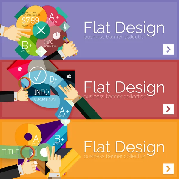 Banderas de infografía vectorial de diseño plano con infografías geométricas — Archivo Imágenes Vectoriales