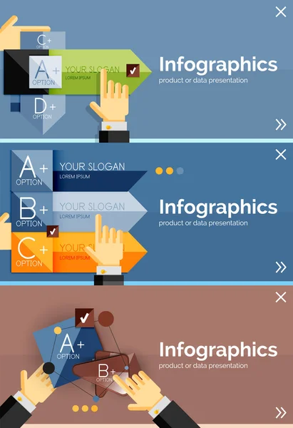 Conjunto de banner de design plano infográfico com mãos —  Vetores de Stock