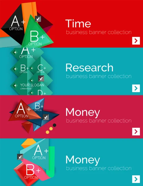幾何学的な図とインフォ グラフィック フラット デザイン、バナー広告のセット — ストックベクタ