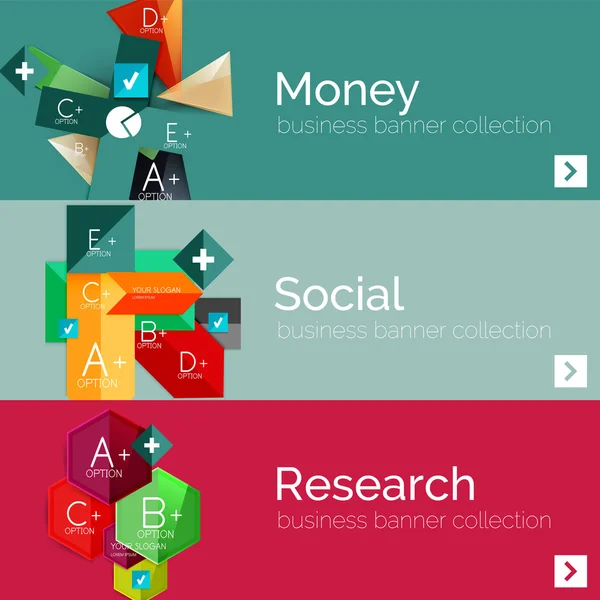 フラットなデザイン ペーパー インフォ グラフィック バナー セット — ストックベクタ