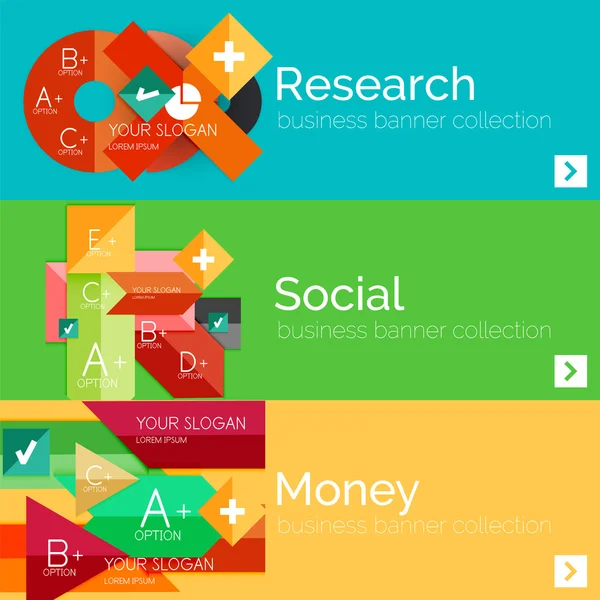 Juego de banner infográfico de papel de diseño plano — Vector de stock