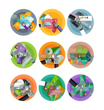 Düz tasarım daire Infographic simgeler kümesi