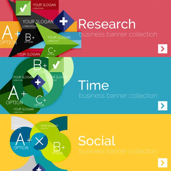 Bandeiras infográficas vetoriais de design plano com infográficos geométricos — Vetor de Stock