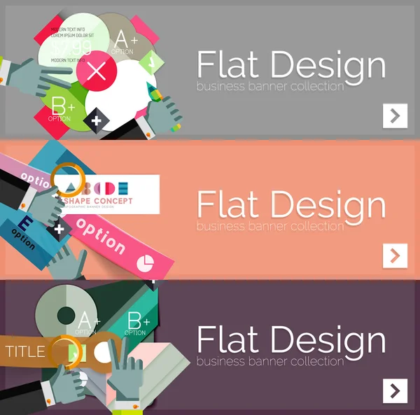 Banderas de infografía vectorial de diseño plano con infografías geométricas — Vector de stock