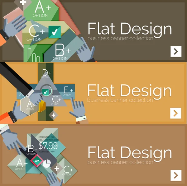 Bandeiras infográficas vetoriais de design plano com infográficos geométricos — Vetor de Stock