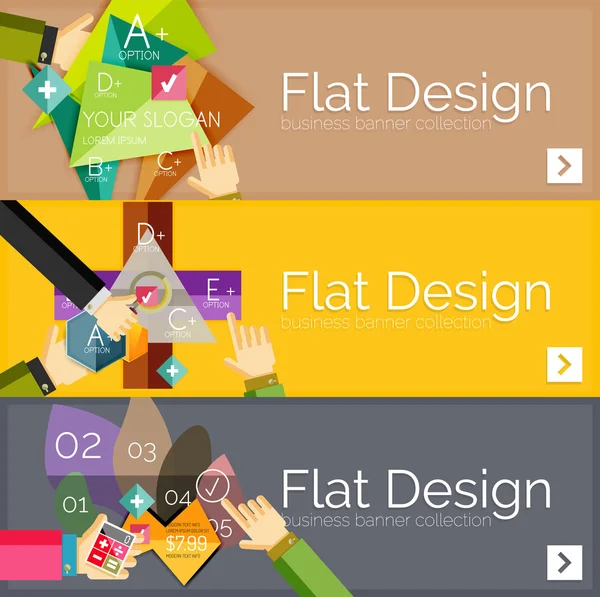 Bandiere infografiche vettoriali a design piatto con infografica geometrica — Vettoriale Stock