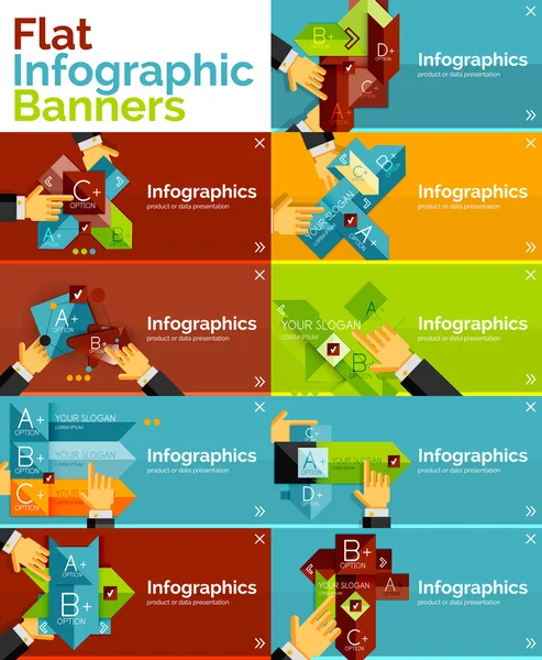 Conjunto de banner de design plano infográfico com mãos —  Vetores de Stock