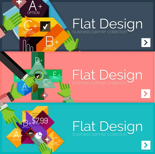 Bannières infographiques vectorielles de conception plate avec infographies géométriques — Image vectorielle