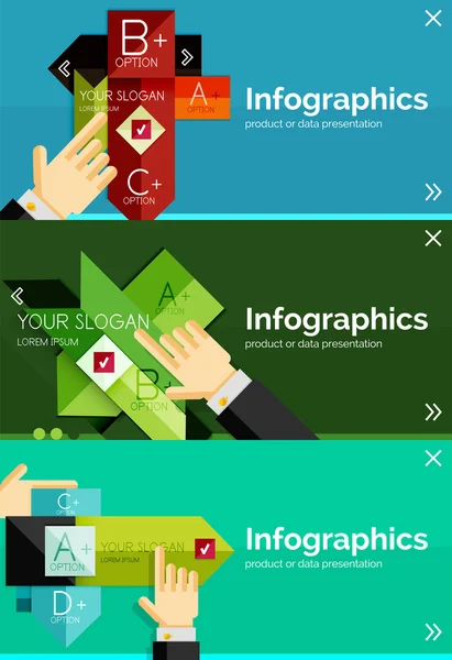 Conjunto de banner de diseño plano infográfico con manos — Archivo Imágenes Vectoriales