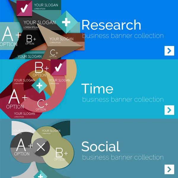 Инфографические баннеры с плоским дизайном и геометрической инфографикой — стоковый вектор