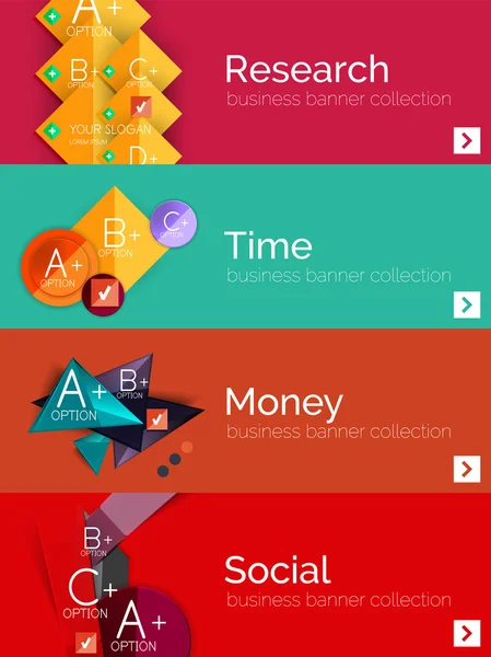 Set di banner di design piatto infografico con diagramma geometrico — Vettoriale Stock