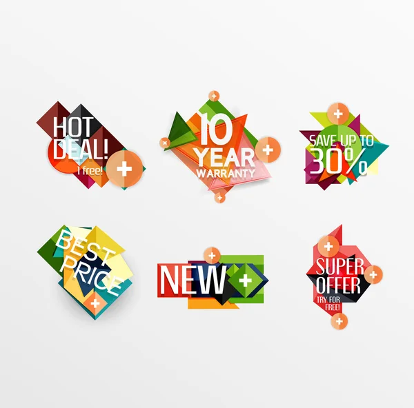 Set etiketten, stickers, banners, insignes en elementen te koop — Stockvector