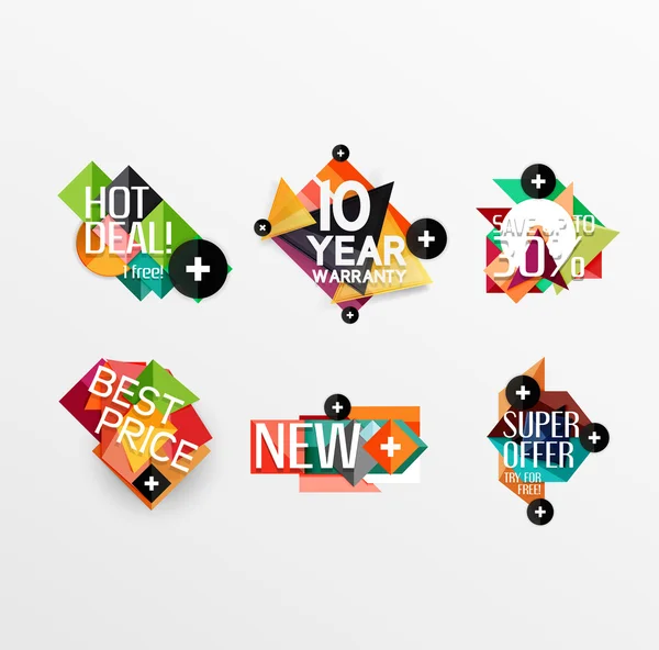 Set etiketten, stickers, banners, insignes en elementen te koop — Stockvector