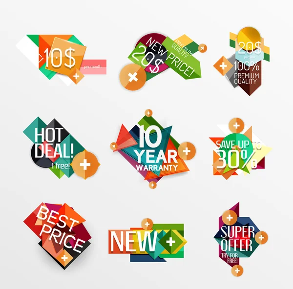 Set etiketten, stickers, banners, insignes en elementen te koop — Stockvector