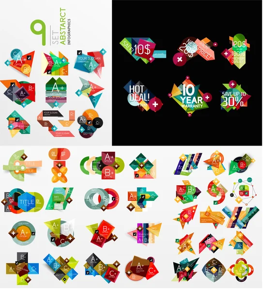 Mega colección de pancartas gráficas de papel, etiquetas — Vector de stock