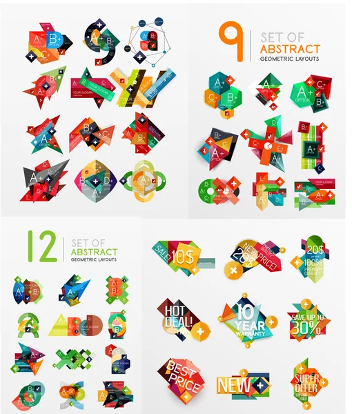 Mega collection de bannières graphiques en papier, étiquettes — Image vectorielle