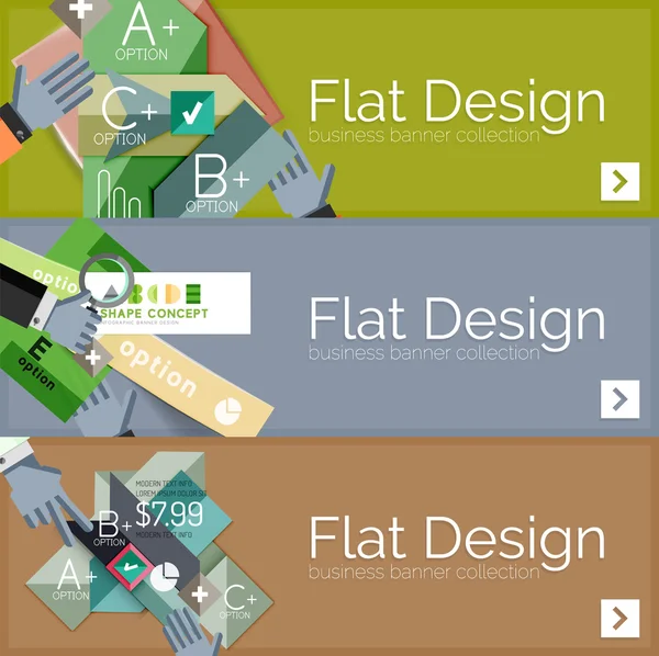 Banderas de infografía vectorial de diseño plano con infografías geométricas — Archivo Imágenes Vectoriales