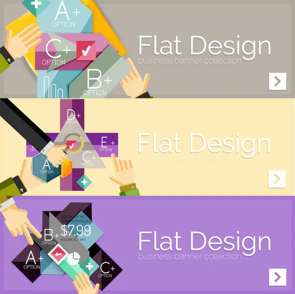 Banderas de infografía vectorial de diseño plano con infografías geométricas — Vector de stock