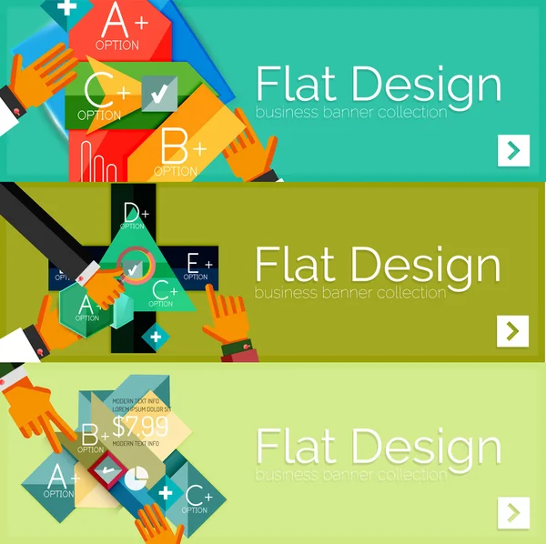 Banderas de infografía vectorial de diseño plano con infografías geométricas — Vector de stock