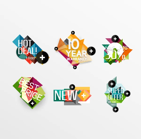 Set etiketten, stickers, banners, insignes en elementen te koop — Stockvector