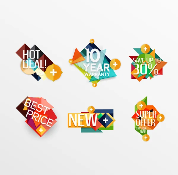 Set etiketten, stickers, banners, insignes en elementen te koop — Stockvector