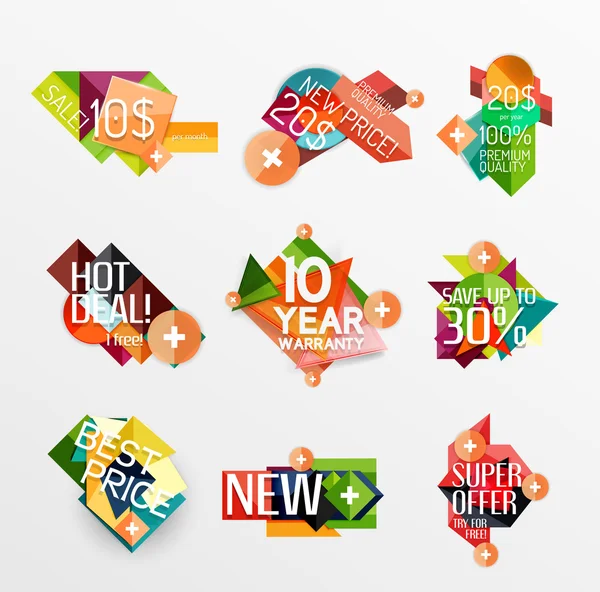 Set etiketten, stickers, banners, insignes en elementen te koop — Stockvector