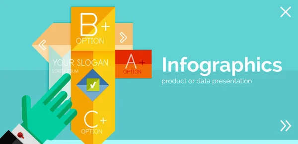 Bannière de conception plate infographique avec les mains — Image vectorielle