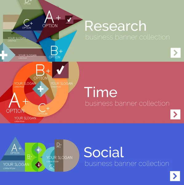 Plochý design vektorový infographic bannery s geometrickými infografika — Stockový vektor