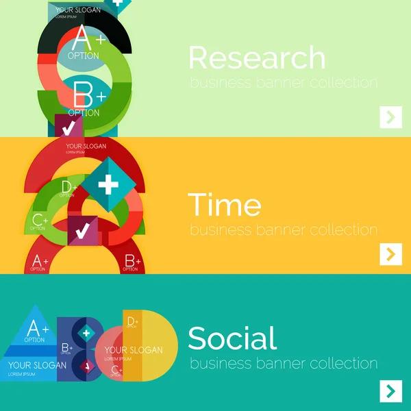 Bandeiras infográficas vetoriais de design plano com infográficos geométricos — Vetor de Stock