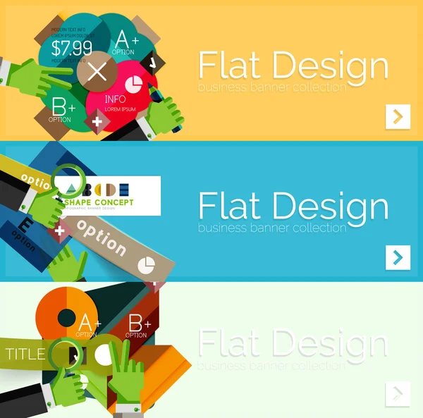 Banderas de infografía vectorial de diseño plano con infografías geométricas — Archivo Imágenes Vectoriales