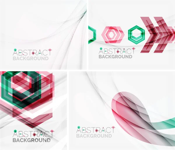 Conjunto de fondos geométricos abstractos. Ondas, triángulos, líneas — Vector de stock