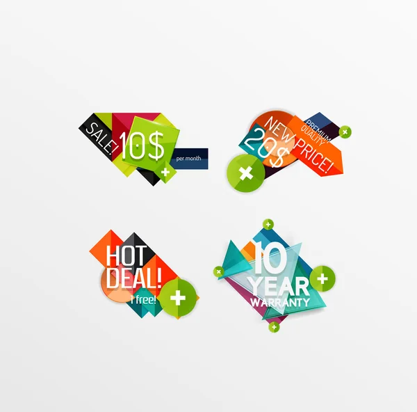 Set etiketten, stickers, banners, insignes en elementen te koop — Stockvector