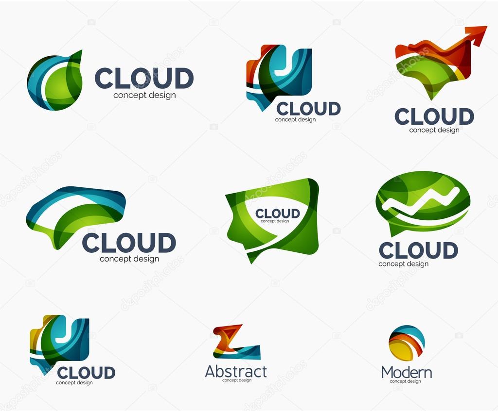 Abstract logo set, geometric transparent shapes, universal for any idea. Vector illustration