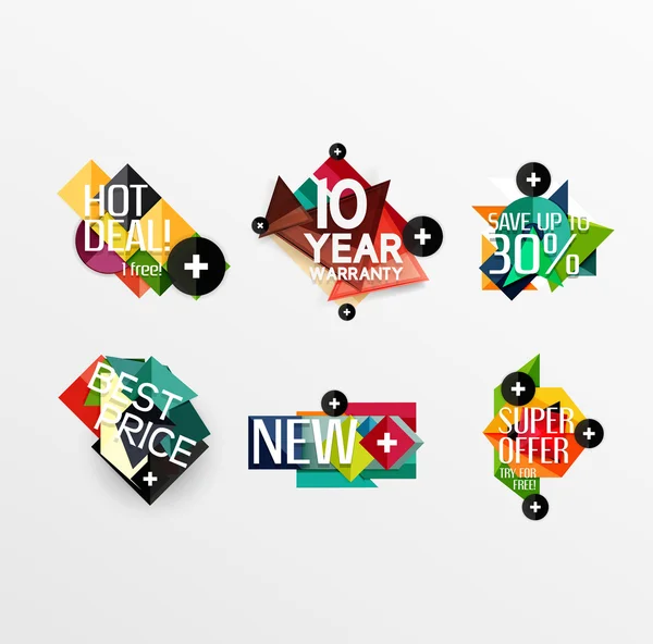 Set etiketten, stickers, banners, insignes en elementen te koop — Stockvector