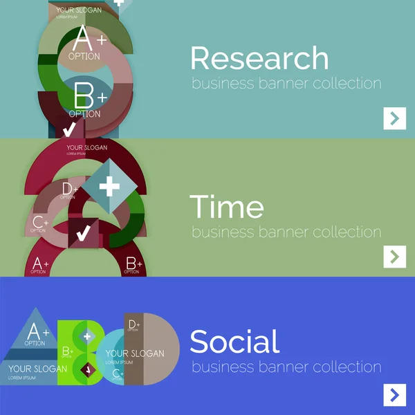 Bandeiras infográficas vetoriais de design plano com infográficos geométricos — Vetor de Stock