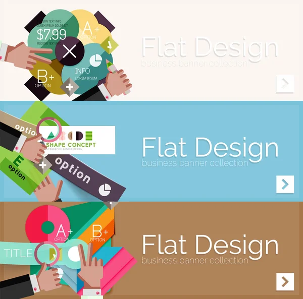 Banderas de infografía vectorial de diseño plano con infografías geométricas — Archivo Imágenes Vectoriales