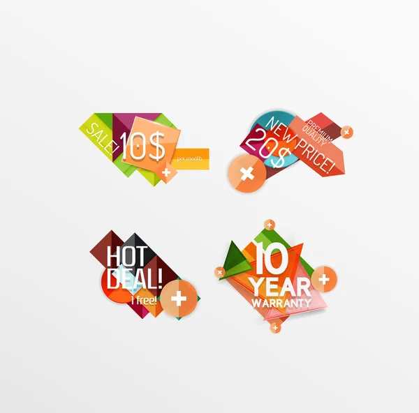 Set etiketten, stickers, banners, insignes en elementen te koop — Stockvector