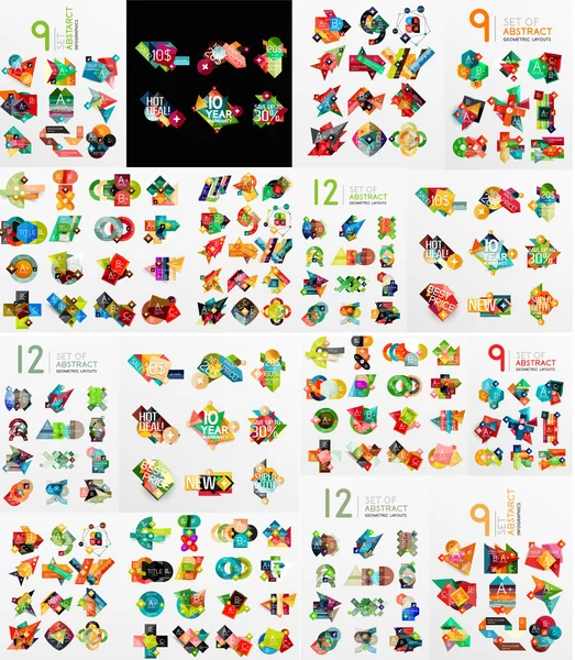 Super mega set abstracte geometrische papier grafische indelingen — Stockvector