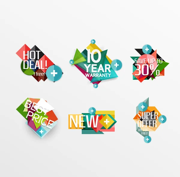 Set etiketten, stickers, banners, insignes en elementen te koop — Stockvector