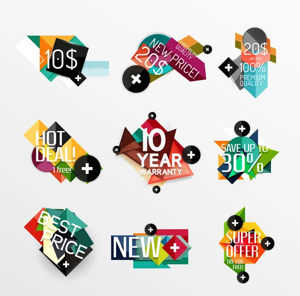 Set etiketten, stickers, banners, insignes en elementen te koop — Stockvector