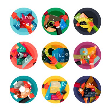 Seçenek sununun etiket, düz tasarım web Infographic kutuları kümesi